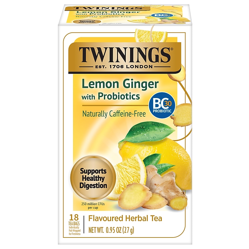 Twinings Decaf Probiotic Lemon & Ginger Herbal Tea Bags, 18/Box (TNA95223) image 1