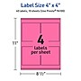 Avery Laser/Inkjet Square Multipurpose Labels, 4" x 4", Bright Pink, 40/Pack (94100)~#|#~4347DE7D-A8EE-442C-A59C1593491D7BE4_sc7