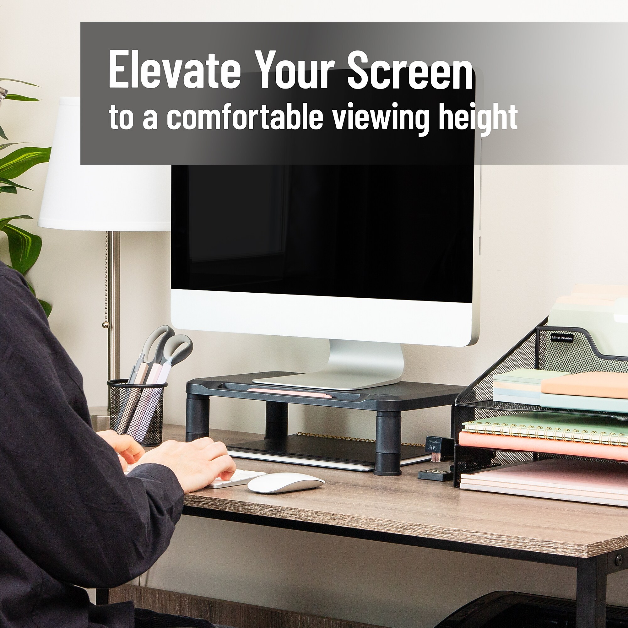 Mind Reader Monitor Stand, Height Adjustable Monitor Stand, Up to 19″ Monitors, Black, 2/Pack (2SMPLMON-BLK) Sansujyuku sansujyuku.com