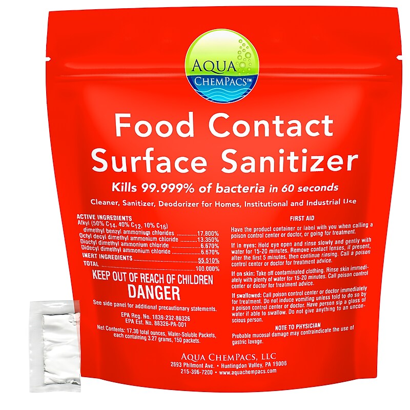 Diversey Aqua Chempacs Food Contact Surface Sanitizer, 150 Pacs/Bag (9321296) image 1