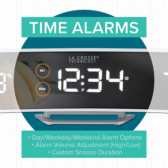 La Crosse Technology White Curved Alarm Clock with Mirrored LED
