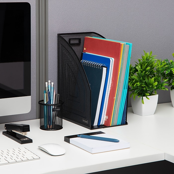 Mind Reader Vertical File Storage Desktop Organizer, Metal, Black