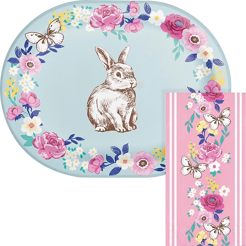 Say Hooray! Sights of Spring Oval Paper Plates and Dinner Napkins Set, 48/Pack (DTC9648E2H) image 1
