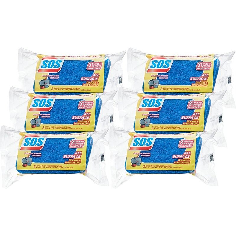 S.O.S All Surface Scrubber Sponge, 3 Sponges/Pack, 8 Packs/Case (91028) image 1