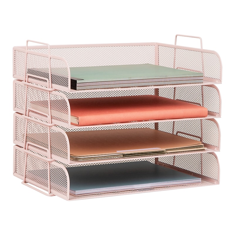 Mind Reader Metal Side Loading Stackable Letter Tray, Pink (DSTACK4-PNK) image 1