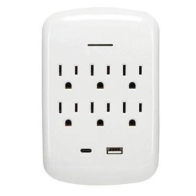 PRIME 6-AC Outlet and 2-USB Port Grounded Surge Protector Wall Tap, 950-Joules, White (PBSU072) Simolary simolary.com
