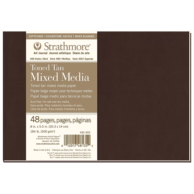Strathmore 400 Series 8" x 5.5" Smyth-Sewn Bound Toned Tan Art Journal Mixed Media Paper, 48 Sheets/Pad (STTP481305) image 1