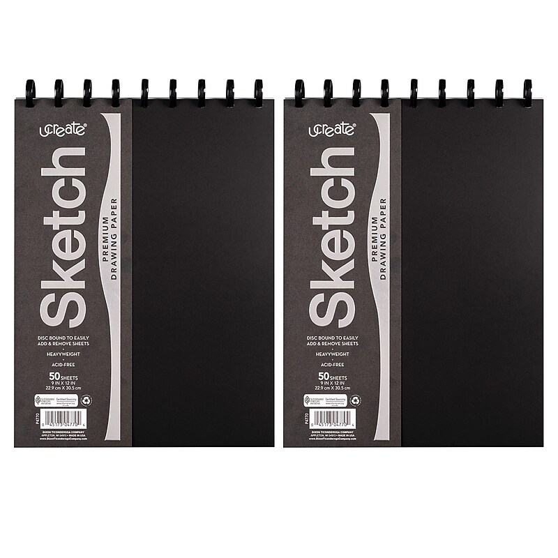 uCreate 12" x 9" Wire Bound Sketch Book, 50 Sheets/Book, 2/Bundle (PAC4770-2) image 1
