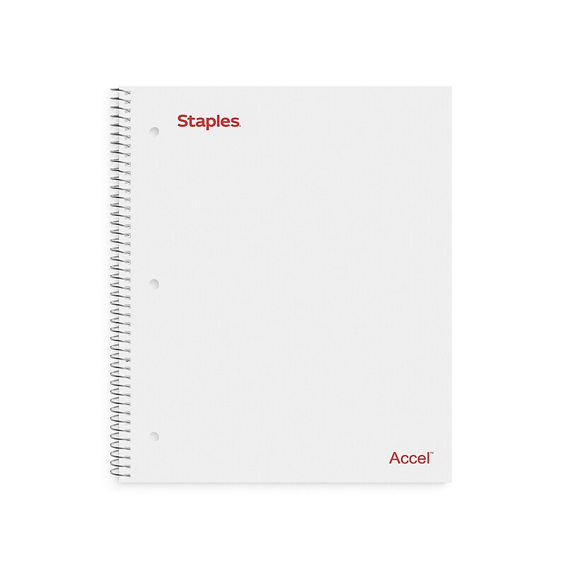 Staples Premium Poly 1-Subject Notebook, 8" x 10.5", Wide Ruled, 100 Sheets, White (ST25543D) image 1