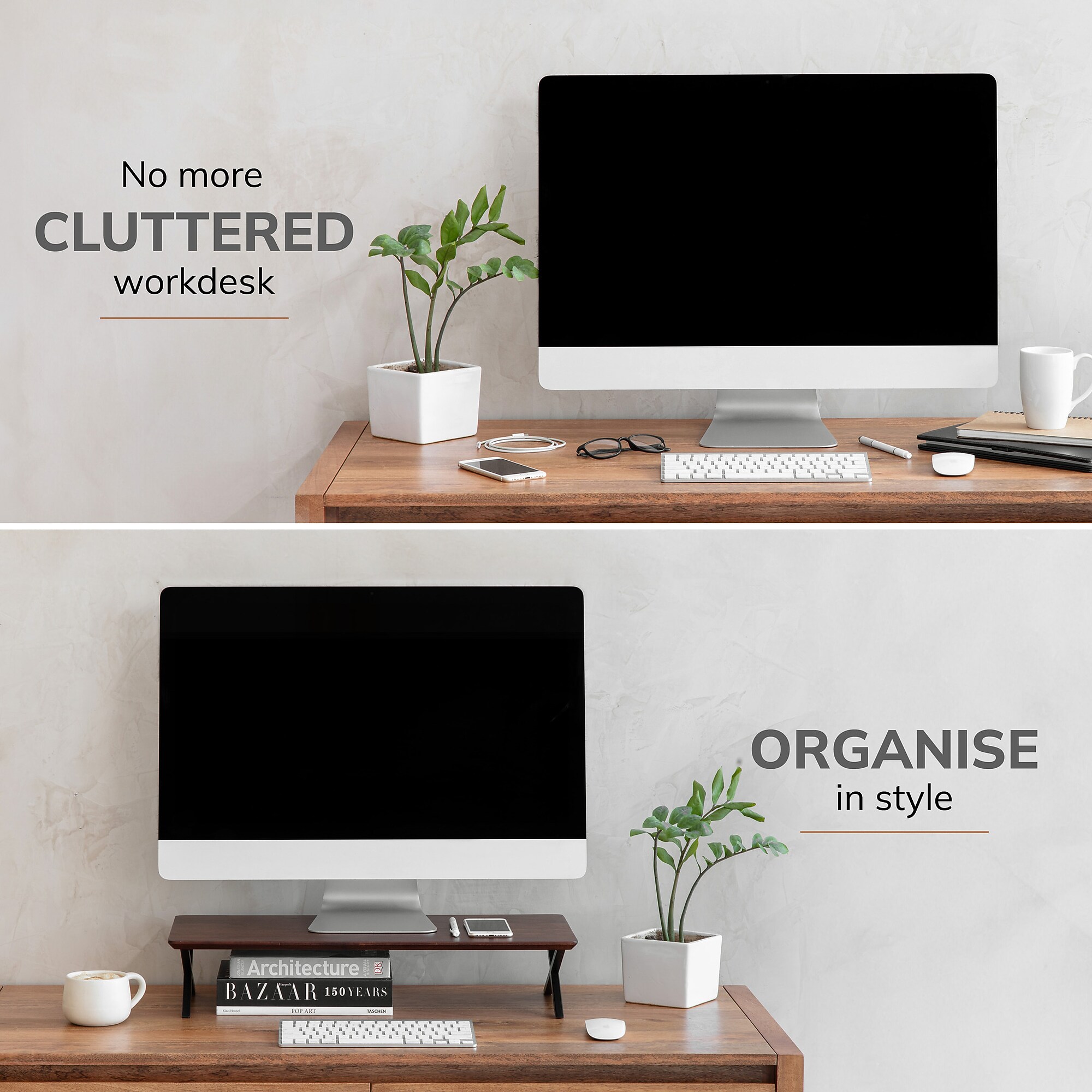 Anji Mountain Acacia Wood & Metal Monitor Stand, Up to 32″ Monitor, Walnut (MS-WAL-04BLK) Sansujyuku sansujyuku.com