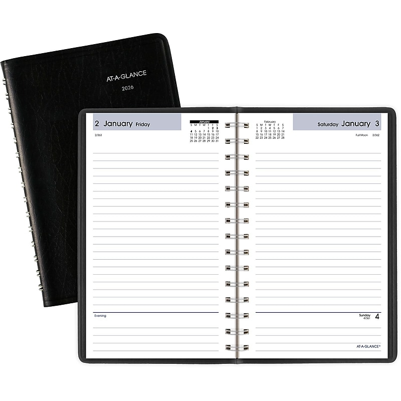 2026 AT-A-GLANCE DayMinder 5" x 8" Daily Planner, Faux Leather Cover, Black (SK46-00-26) image 1