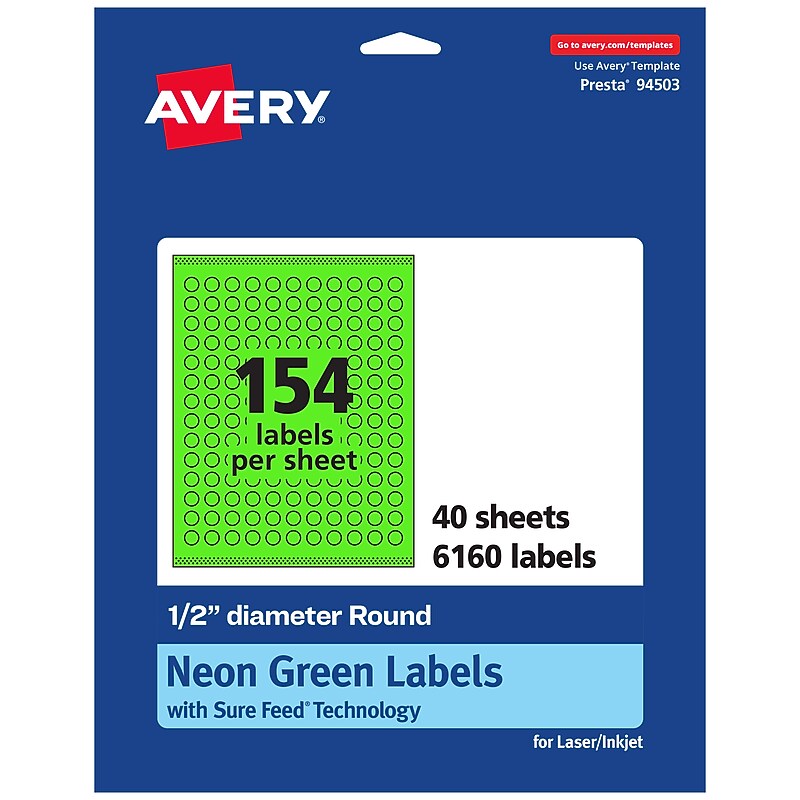 Avery Laser/Inkjet Multipurpose Circle Labels, 0.5" Dia., Neon Green, 6160/Pack (94503) image 1
