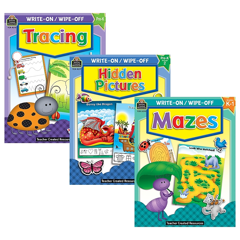 Teacher Created Resources Fine Motor Fun Write & Wipe Activity Book Kit, 3/Set (TCRWWBOOKS5) image 1