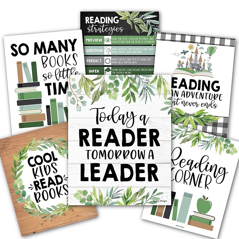 Hadley Designs 11" x 14" Farmhouse Greenery Reading Posters For Classroom Library Decor, 6/Set (HDDX004A2EQ5P) image 1