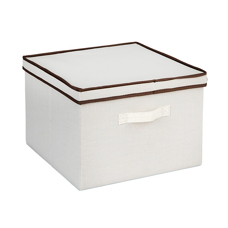 Household Essentials Medium Stackable Folding Fabric Square KD Storage Box With Lid, 10" x 15"x 15", 39 Qt., Cream (517-1) image 1