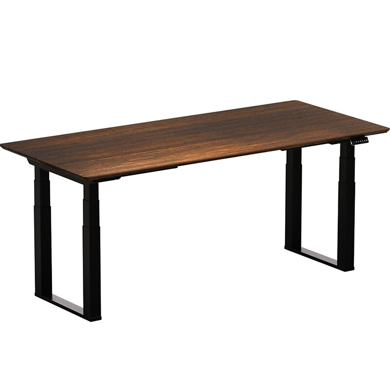 FlexiSpot E7Q 71"W Electric Adjustable Bamboo Top Standing Desk, Black (E7QBR7135LBDB) image 1