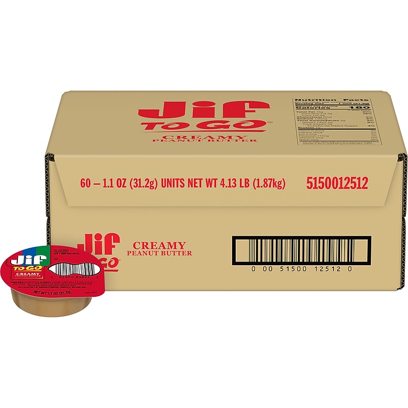 Jif To Go Creamy Peanut Butter Portion Control Cups, 60 Cups/Carton (SMU12512) image 1