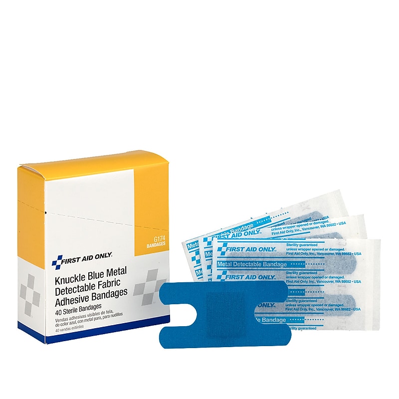First Aid Only 1.5" x 3" Knuckle Metal Detectable Fabric Adhesive Bandages, 40/Box (G174) image 1