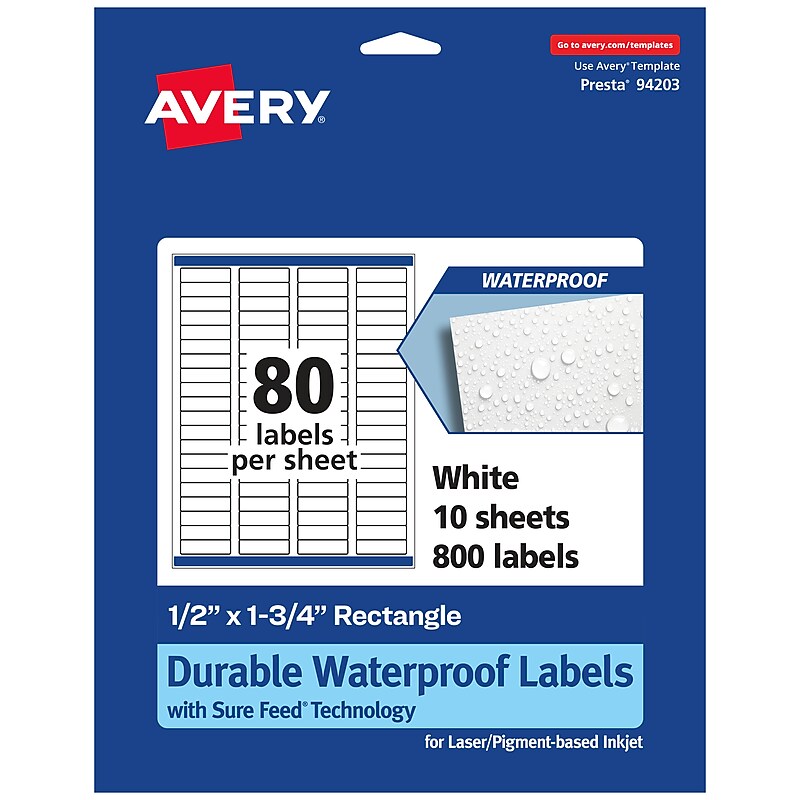 Avery Laser/Inkjet Rectangle Multipurpose Labels, 0.5" x 1.75", White, 800 Labels/Pack (94203) image 1