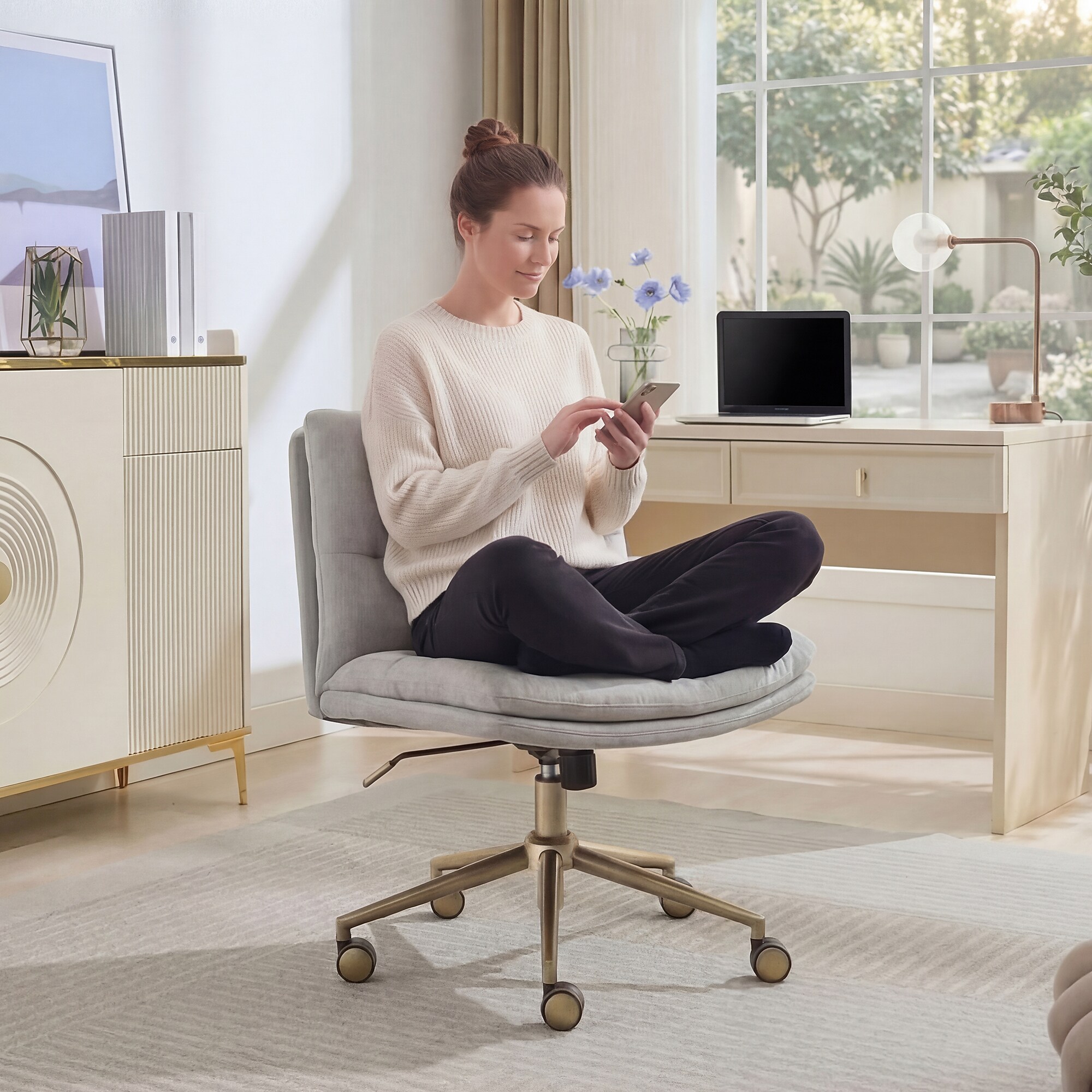 Elle Decor Ariana Criss Cross Armless Ergonomic Fabric Swivel Computer and Desk Chair, Light Gray (60121-LGRY) Sansujyuku sansujyuku.com