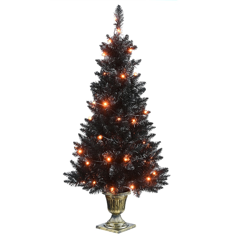 National Tree Company 4 ' Black Entrance Tree with String of Orange Lights (JI60-701-40) image 1