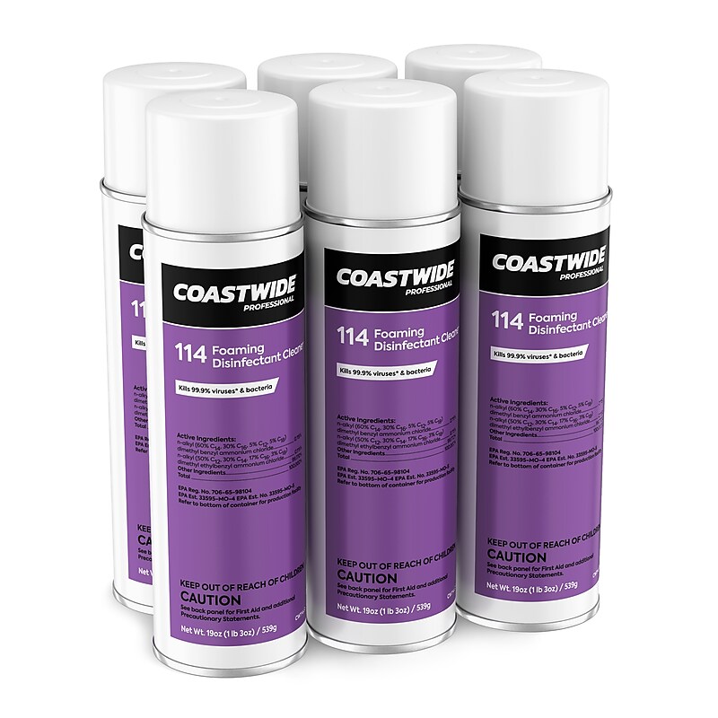 Coastwide Professional 114 Foaming Disinfectant Cleaner, 19 Oz., 6 Cans/Carton (CW114AR19-A) image 1