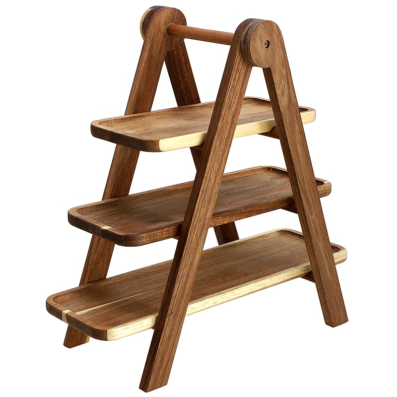 MegaChef Ladder Tray Set, Brown, 3 Tier, 4 Pieces (935122162M) image 1