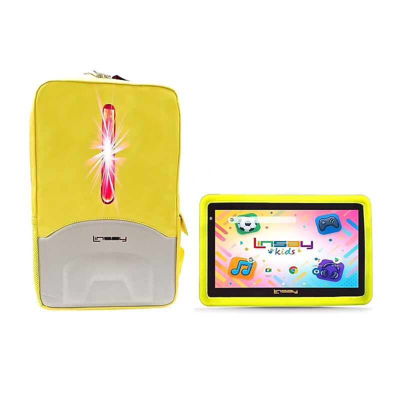 Linsay 7" Octa Core Tablet, WiFi, 128GB SSD, Android 15, Bundled with Kids Defender Case & Yellow LED Backpack image 1