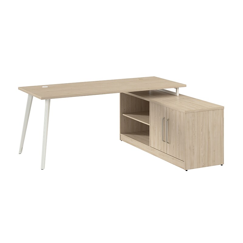 Bush Business Furniture Vista 72"W L Shaped Desk with Low Storage Cabinet, Natural Elm (VST005NE) image 1