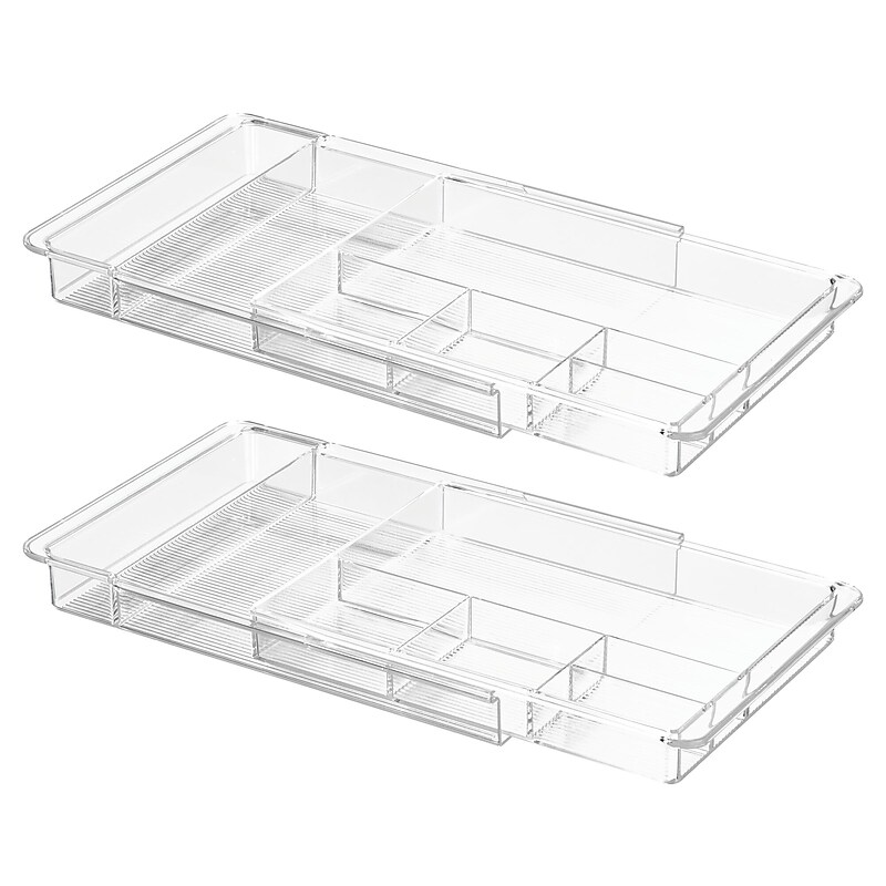 iDESIGN 7-Compartment Expandable Plastic Drawer Organizer, Clear, 2 Piece (29019M2) image 1