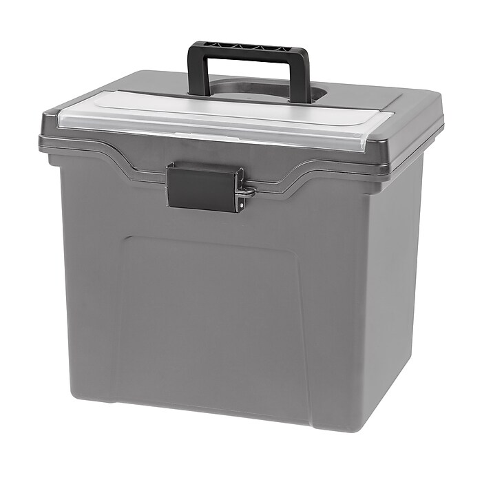 Iris Portable Locking File Box, Letter Size,Elephant Gray, 4/Pack