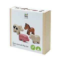 Plan Toys Wooden Farm Animals Playset, Multicolored, 4/Pack