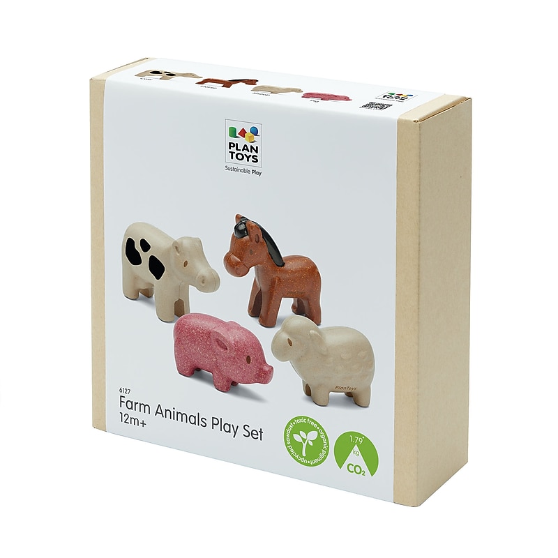 Plan Toys Wooden Farm Animals Playset, Multicolored, 4/Pack (PTS6127) image 1