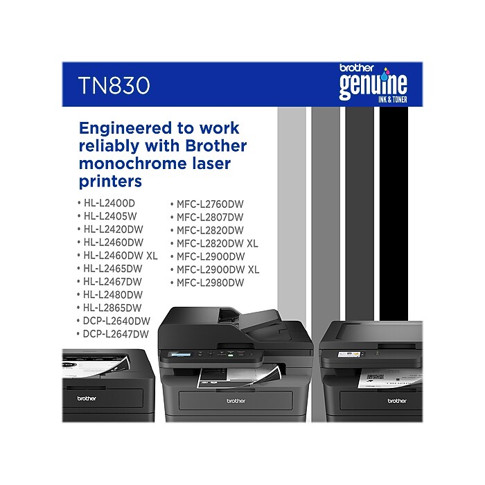 Brother TN830 Standard Yield Black Toner Cartridge, print up