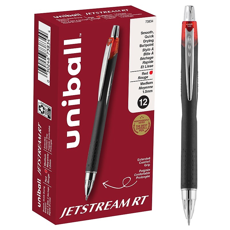 uni-ball Jetstream RT Retractable Ballpoint Pen, Medium Point, 1.0mm, Red Ink, Dozen (73834) image 1