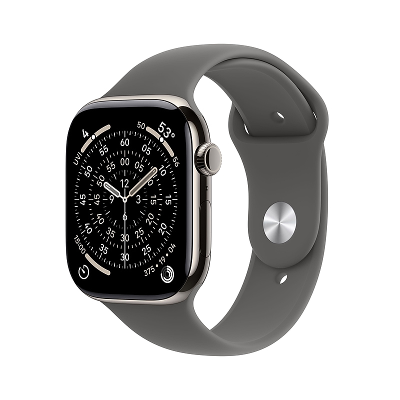 Apple Watch Series 11 GPS + Cellular Smartwatch, 46mm, Natural Titanium Case, Stone Gray Sport Band, Small/Medium (MFCW4LW/A) image 1
