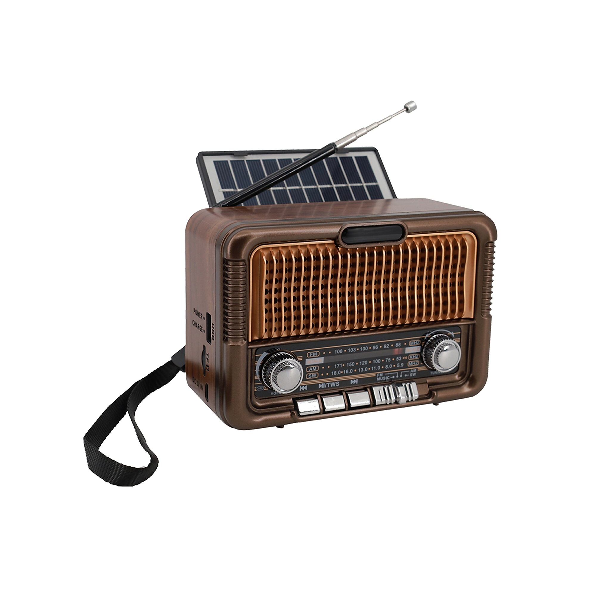 QFX True Wireless Retro-Style Portable Bluetooth AM/FM/Shortwave Radio with Solar Panel, Brown (R-50) Sansujyuku sansujyuku.com