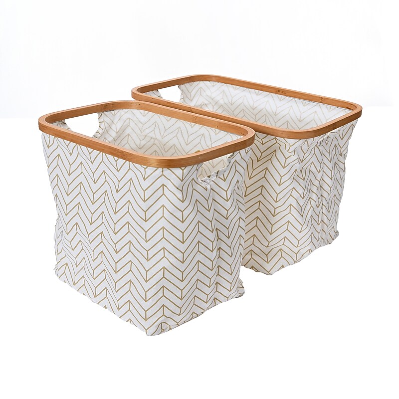 Household Essentials Krush Collapsible Laundry Basket, Bamboo, Tan Chevron, 2/Pack (2296-1) image 1