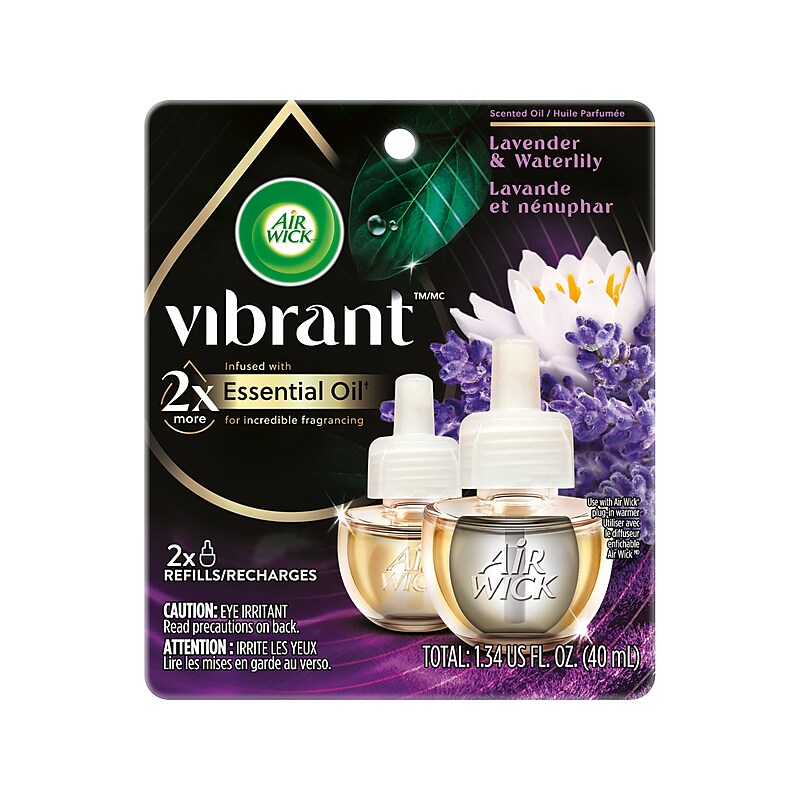 Air Wick Vibrant Scented Oil Warmer Refill, Lavender & Waterlily, 0.67 Fl. Oz., 2/Pack (62338-03076) image 1
