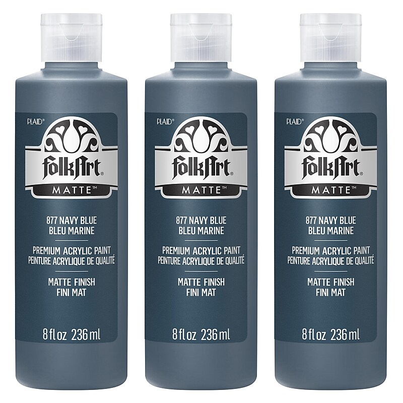 FolkArt Acrylic Paint Matte, 8oz., Navy Blue, 3/Pack (FLK877-3) image 1