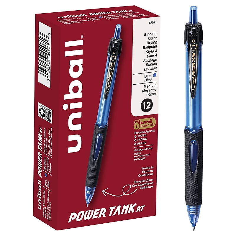 uni Power Tank RT Ballpoint Pens, Medium Point, 1.0mm, Blue Ink, 12/Pack (42071) image 1
