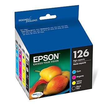 Epson T126 Black/Cyan/Magenta/Yellow High Yield Ink Cartridge, 4/Pack (T126120-BCS)
