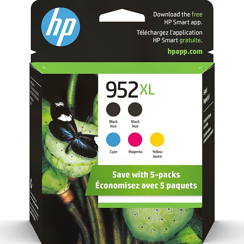 HP 952XL Black/Cyan/Magenta/Yellow High Yield Ink Cartridge, 5/Pack (6ZA00AN#140) image 1