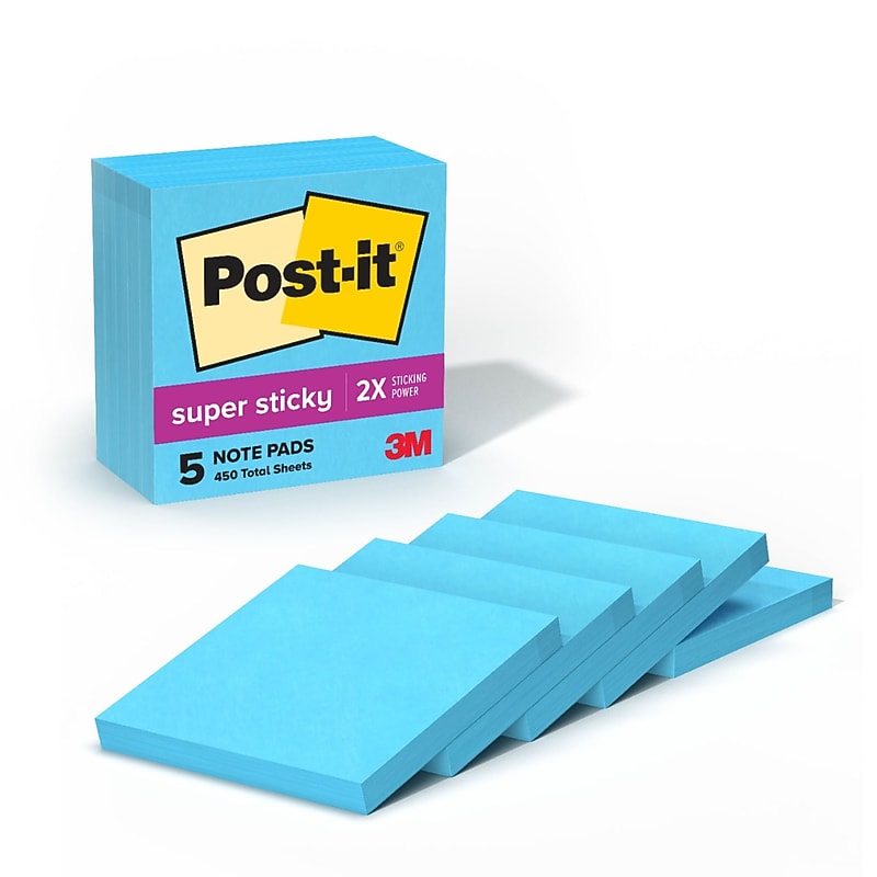Post-it Super Sticky Notes, 3" x 3", Blue Paradise, 90 Sheet/Pad, 5 Pads/Pack (654-5SSBE) image 1