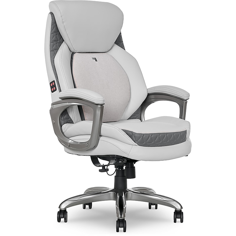 Sharper Image S-600 Active Lumbar Heated Ergonomic Bonded Leather Swivel Executive Massage Chair, Off-White (60098-OWHT) image 1