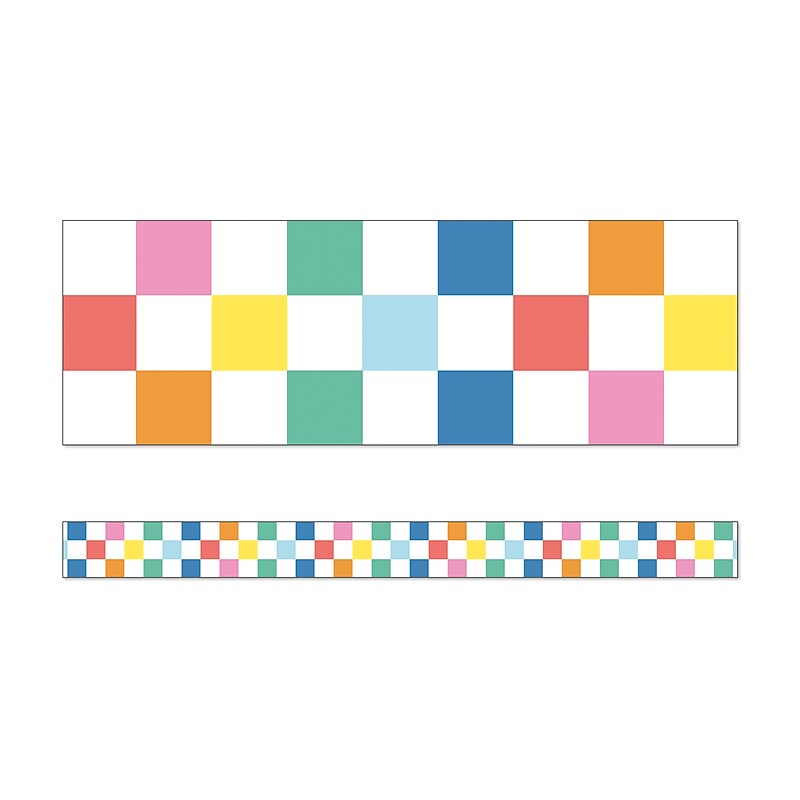 Carson Dellosa We Stick Together Straight Borders 3" x 3', Checkered Rainbow, 12/Pack (108521) image 1