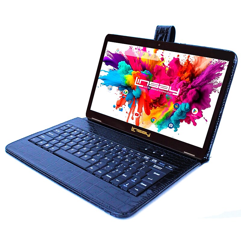 Linsay Octa Core 10.1" Tablet, 4GB RAM, 128GB Storage, Android 13, Bundled with Black Crocodile Keyboard and Stylus Pen image 1