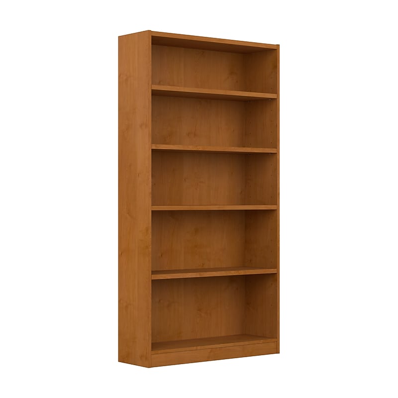 Bush Furniture Universal 72"H 5-Shelf Bookcase with Adjustable Shelves, Natural Cherry Laminated Wood (WL12467) image 1
