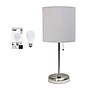 Creekwood Home Oslo 19.5" LED Table Lamp with USB Port, Brushed Steel/Gray Shade (CWT-2012-GY-LB)~#|#~44AA5B71-A2CF-4BCF-9BF813AF7DC2DB60_sc7