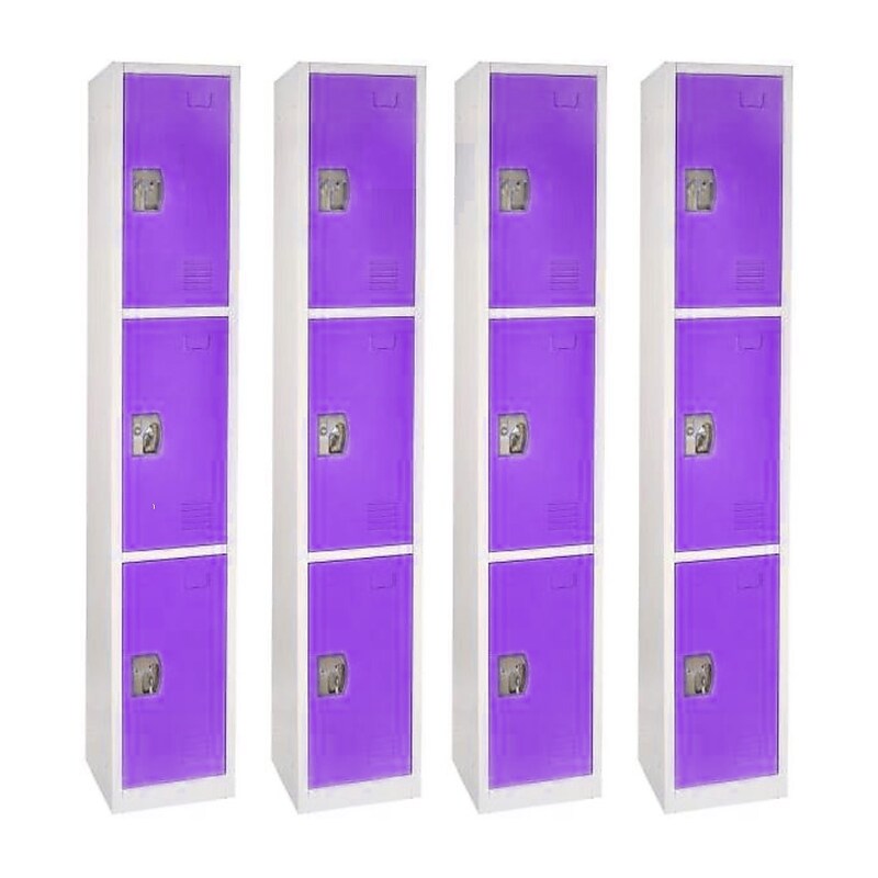 AdirOffice 72" 3-Tier Purple Storage Locker, 4/Pack (629-203-PUR-4PK) image 1